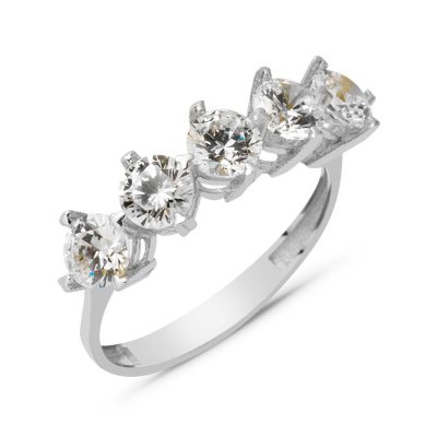 5 Taş 14K White Gold Ring