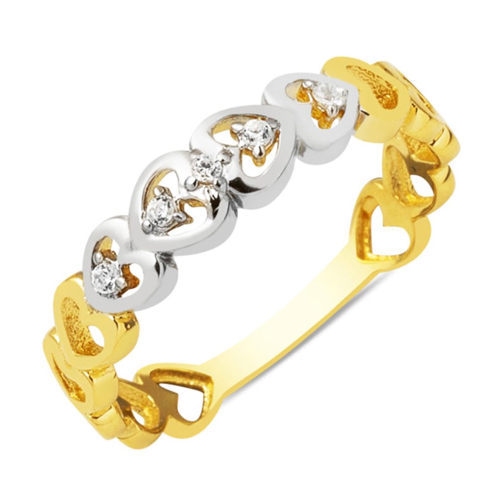 İki Coloré Cœurler 14 Carats Spor Or Bague
