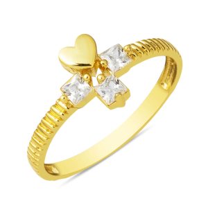 avec Cœur Tria avec Pierres 14 Carats Moderne Design Bague