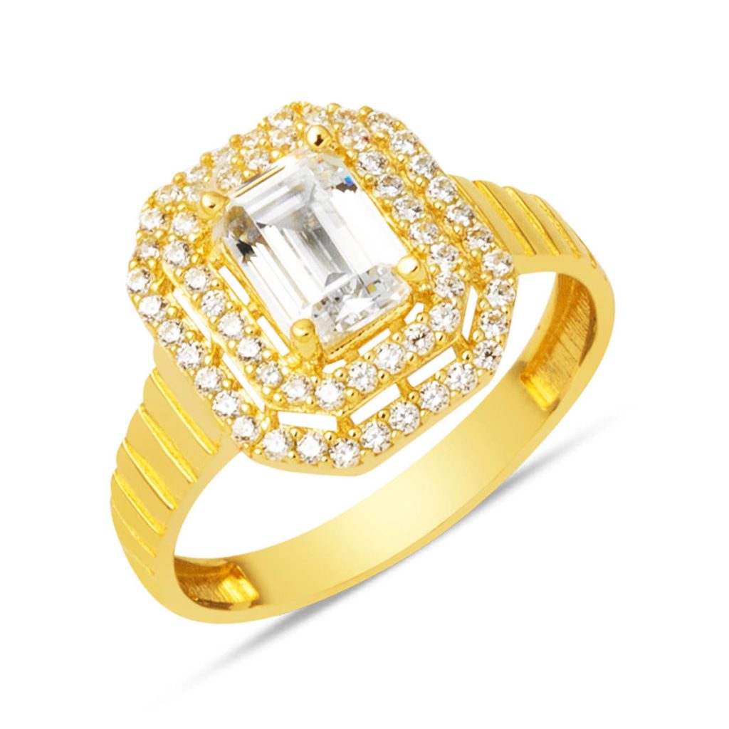 Baguette avec Pierres Or Femme Bague 14 Carats