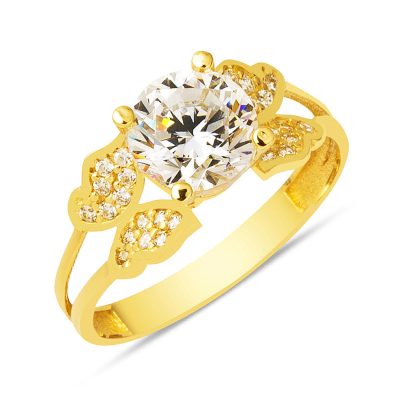 Kelebekli 14K Solitaire Gold Ring