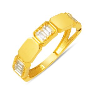 Baguette avec Pierres Tendance 14 Carats Or Bague