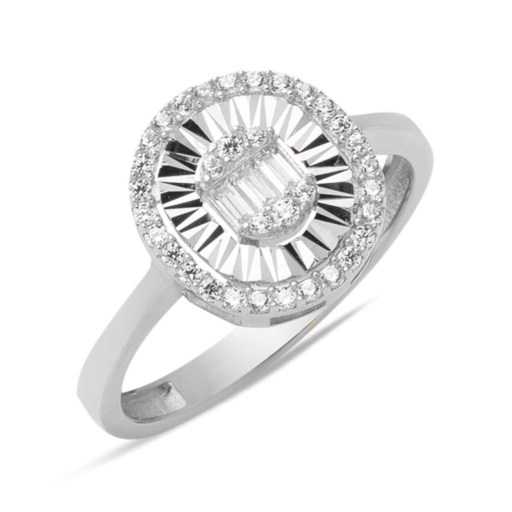 Kalemli Baguette 14 Carats Blanc Or Bague