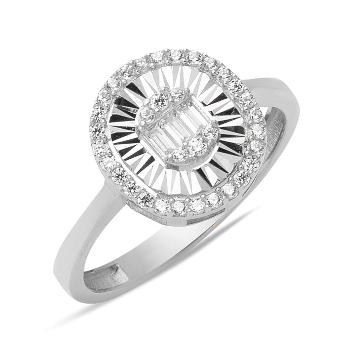 Kalemli Baguette 14 Carats Blanc Or Bague