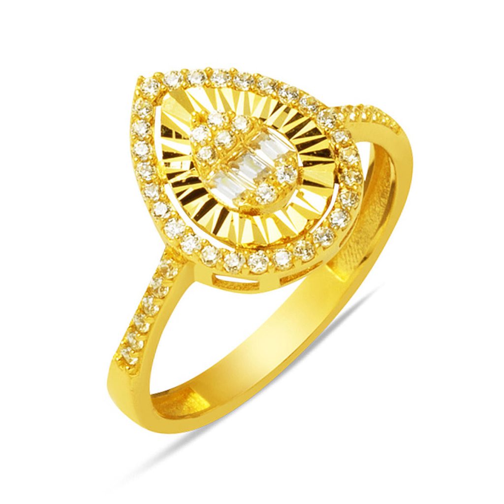Drop Model Baguette Gold Ring 14 Karat