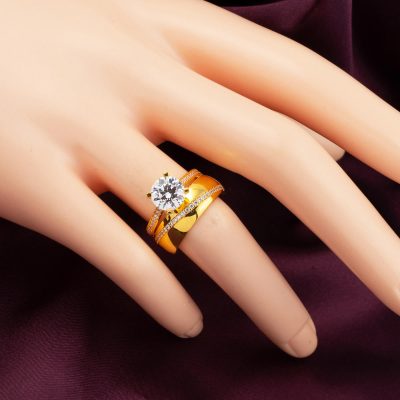22 Carats Solitaire avec Alliance Or Bague - 22K - 5.4g - EZ Gold