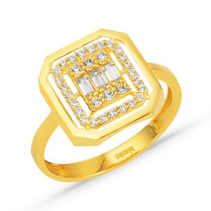 22 Karat Baguette with Stones Gold Ring