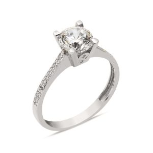 Blanc Or Solitaire Bague 14 Carats