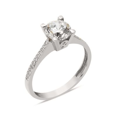 Beyaz Gold Solitaire Ring 14K