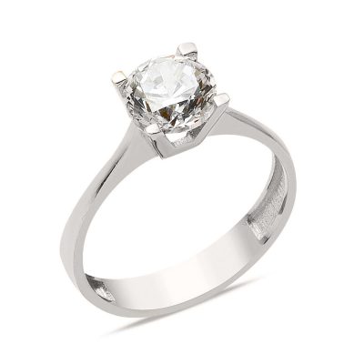 14K White Gold Solitaire Women's Ring