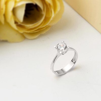 14K White Gold Solitaire Women's Ring - 14K - 2.26g - EZ Gold