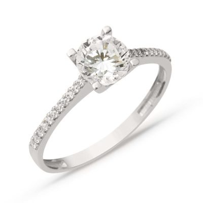 Solitaire 14 Carats Blanc Or Bague Femme