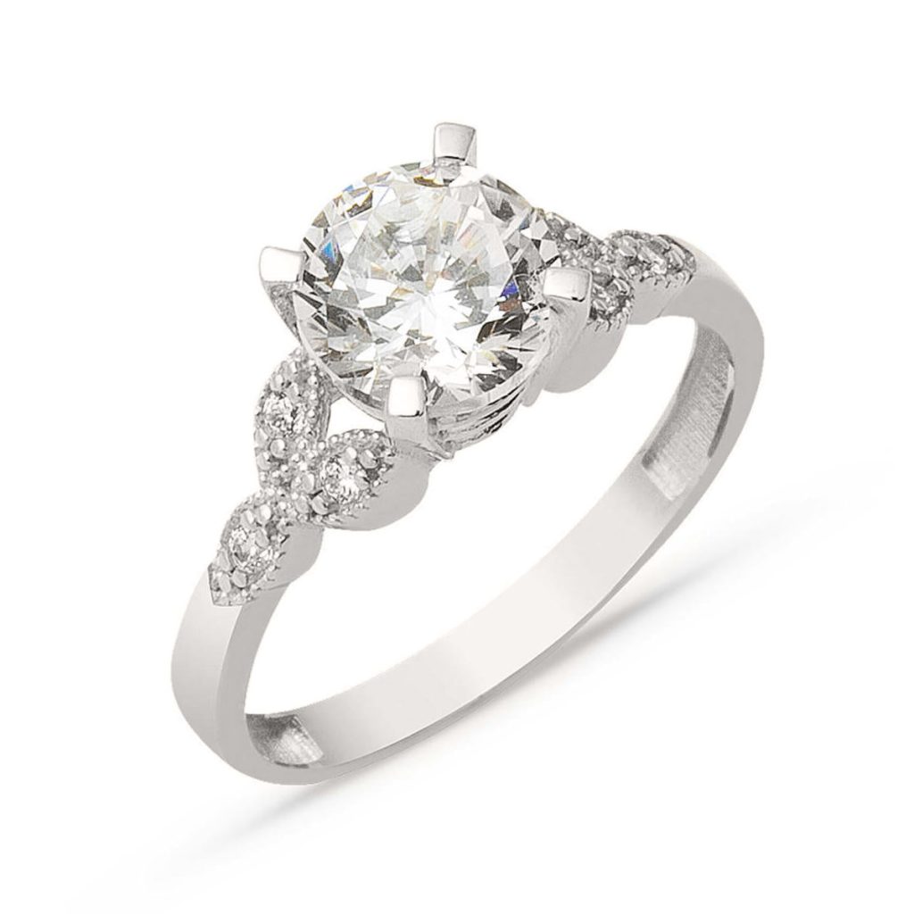 Tendance 14 Carats Solitaire Blanc Or Bague