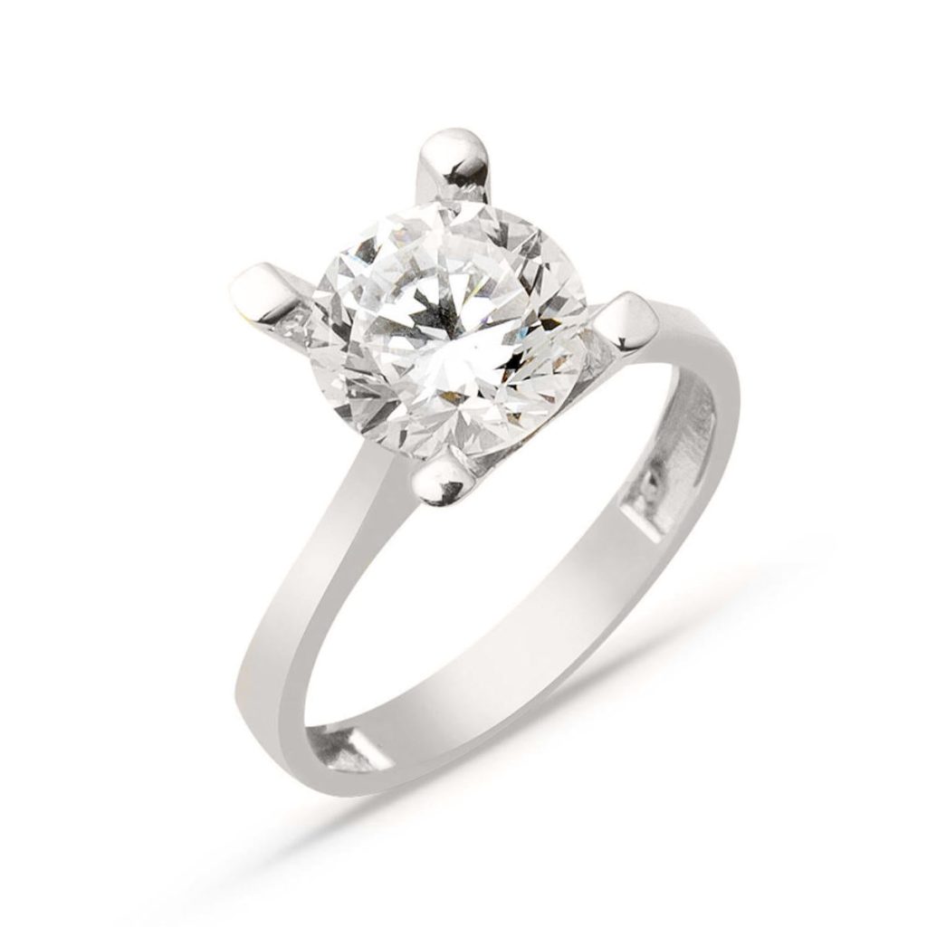 Grand Solitaire 14 Carats Blanc Or Bague