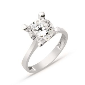 Large Solitaire 14 Karat White Gold Ring