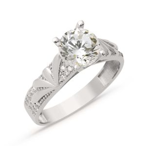 Özel Design 14 Karat Solitaire White Gold Ring