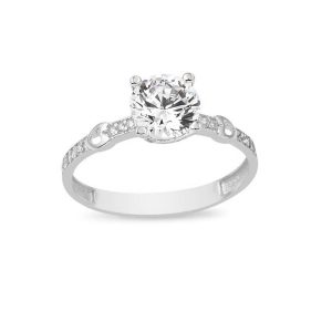 avec Cœur Solitaire 14 Carats Blanc Or Bague