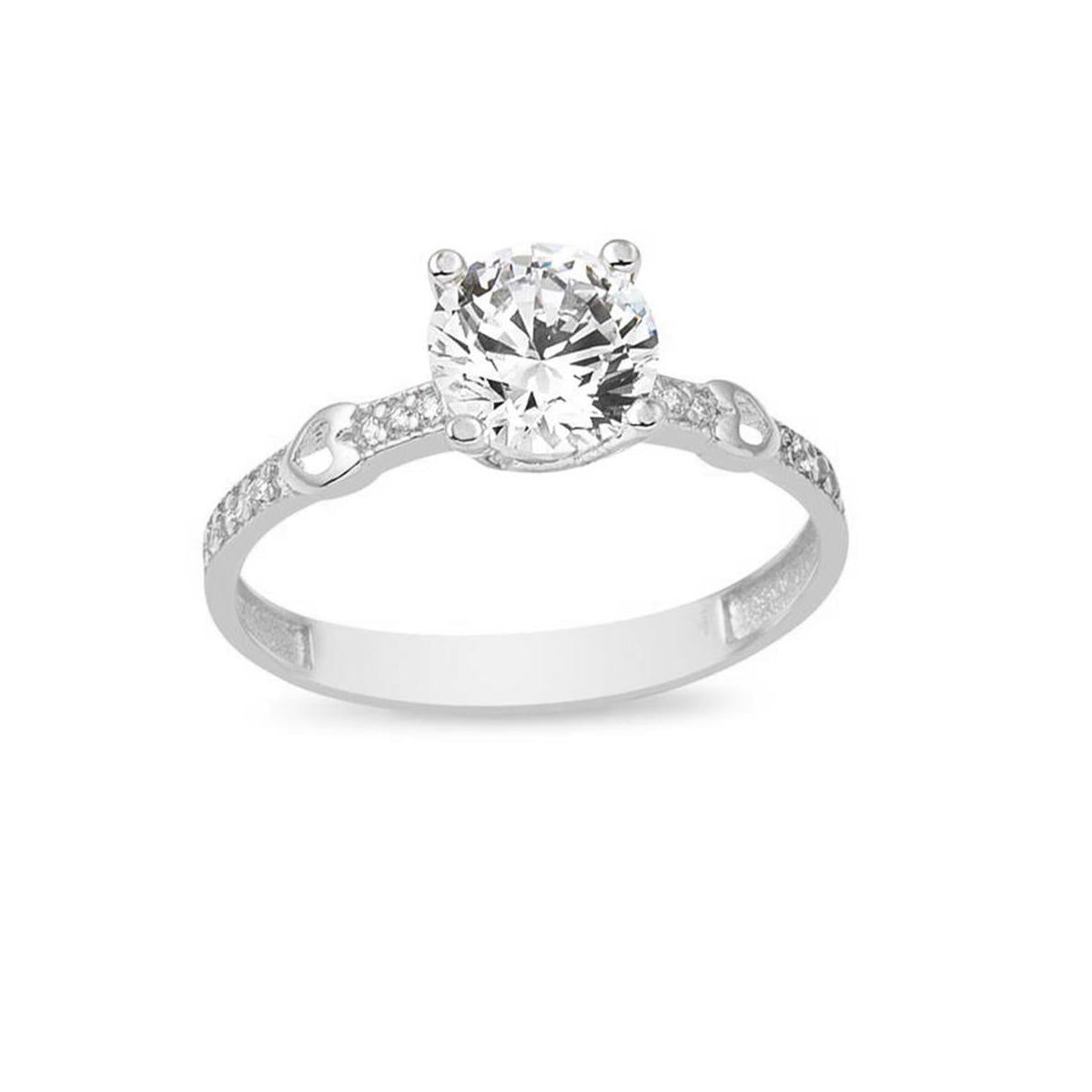 avec Cœur Solitaire 14 Carats Blanc Or Bague