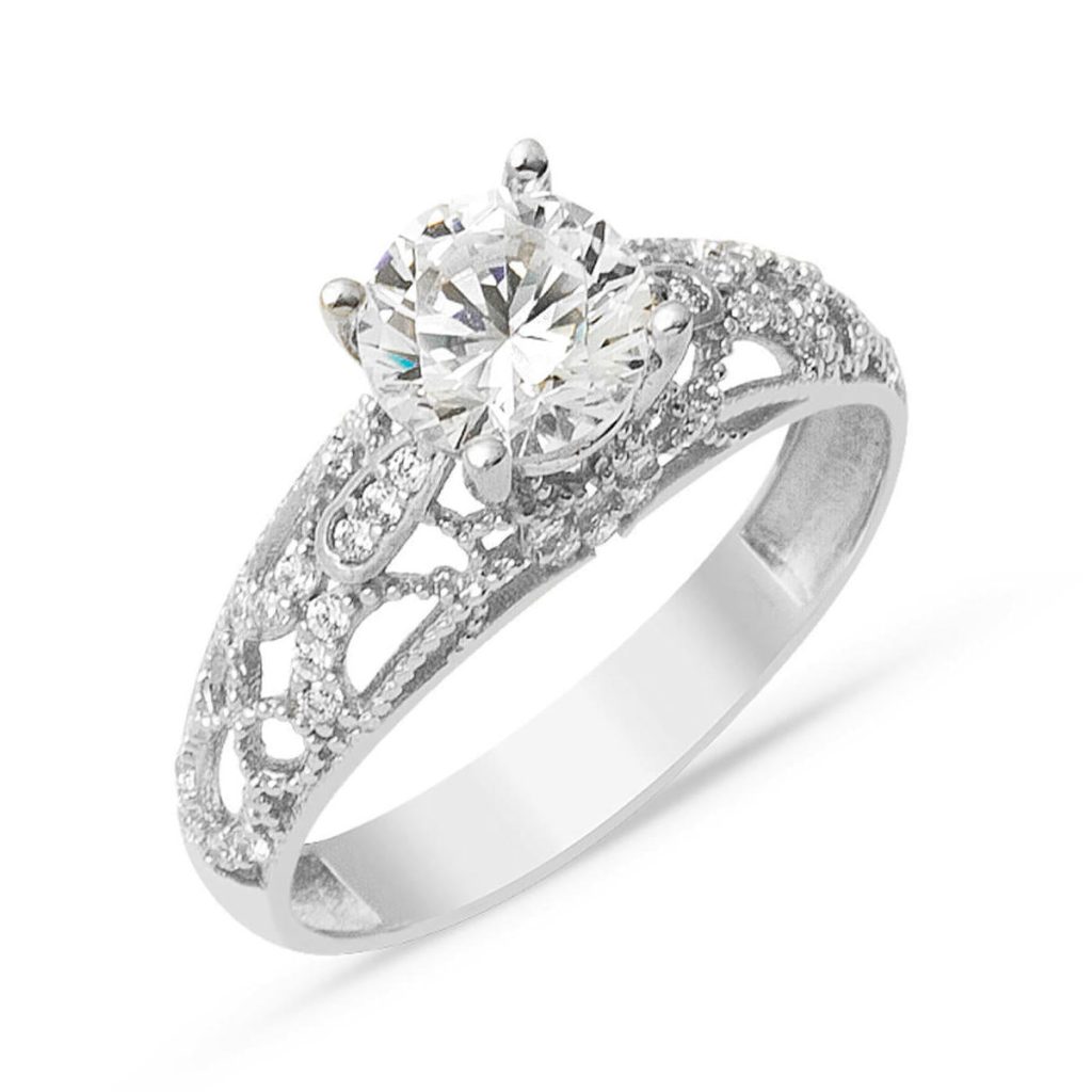 Özel Design Solitaire 14 Karat White Gold Ring