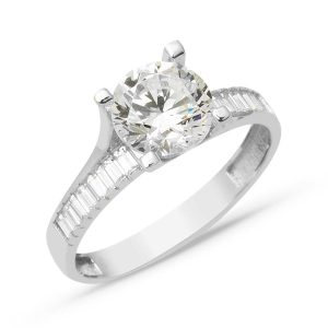 Özel Design Solitaire Blanc Or Bague 14 Carats