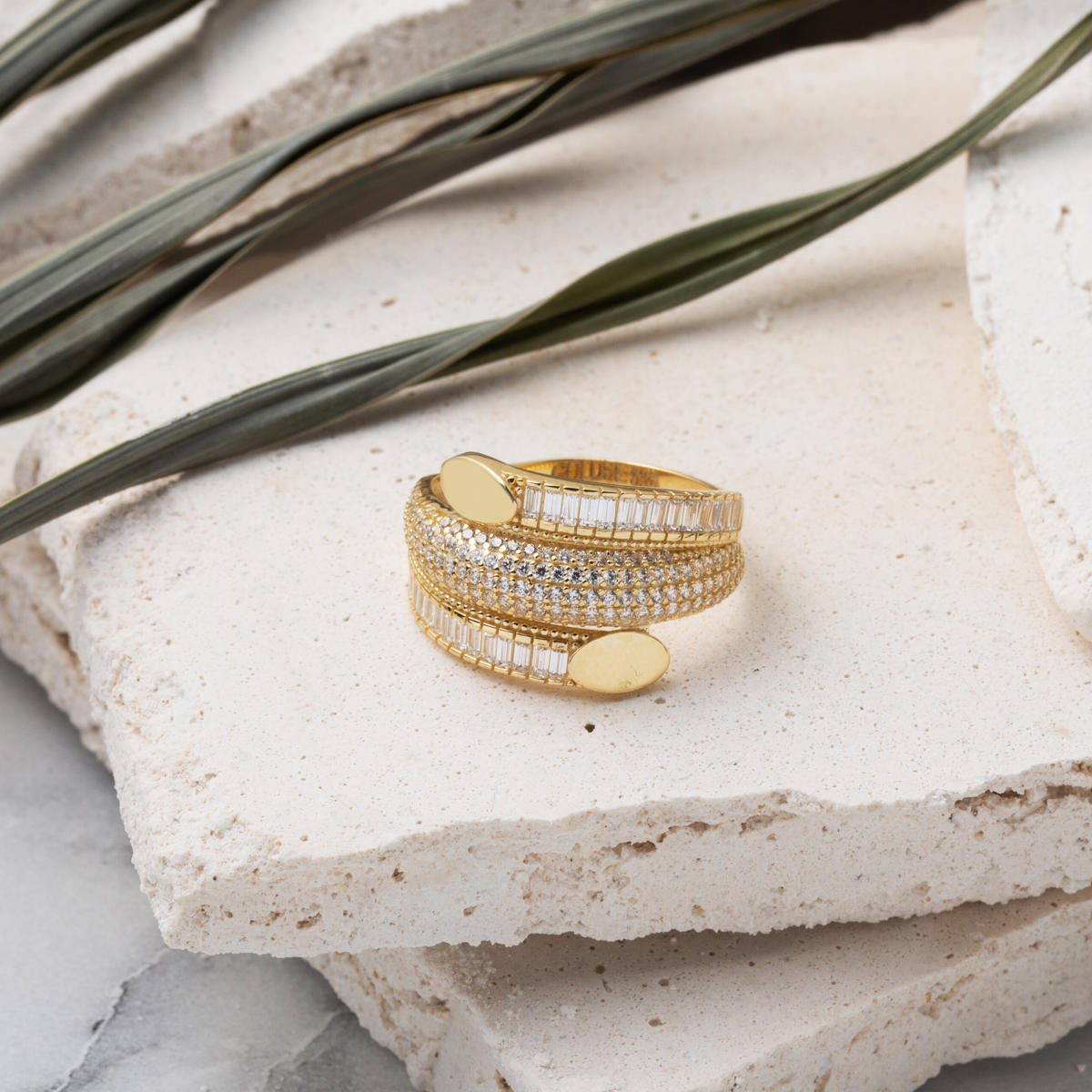 14 Ayar Baget Taşlı Kadın Yüzük Altın - Görsel 3