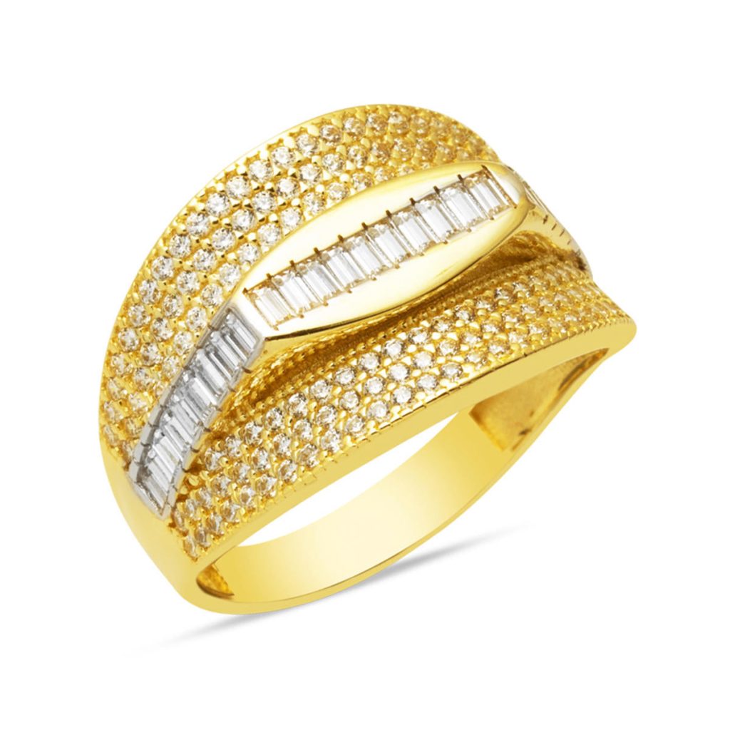 14 Carats Baguette avec Pierres Design Or Bague