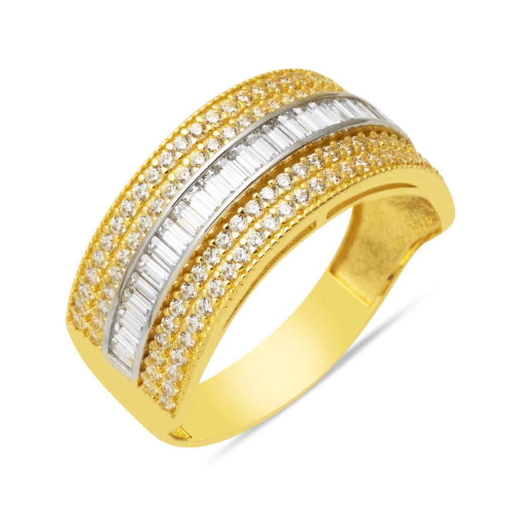 14 Carats Baguette Demi Tur İki Coloré Or Bague