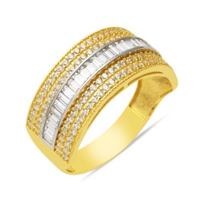 14 Carats Baguette Demi Tur İki Coloré Or Bague