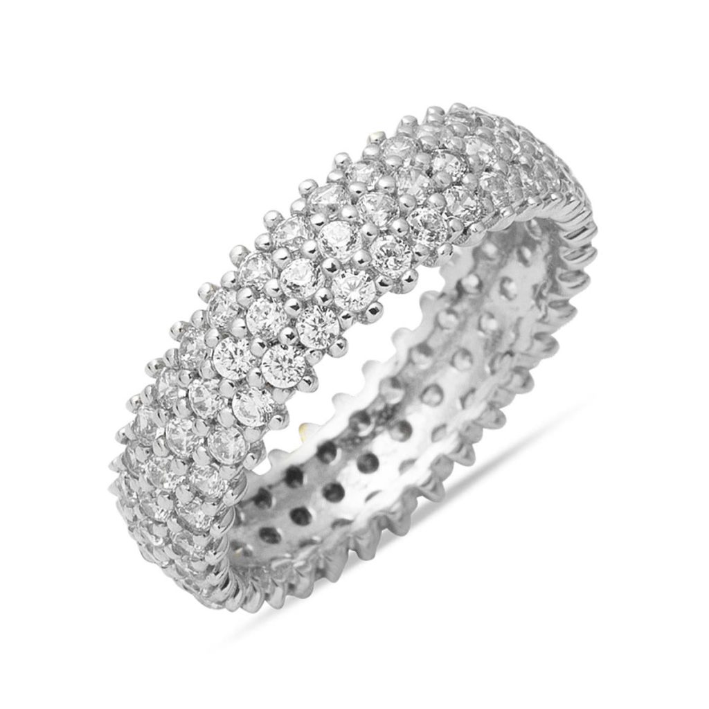 White Gold 3 Row with Stones Tam Tur Women's Wedding Ring