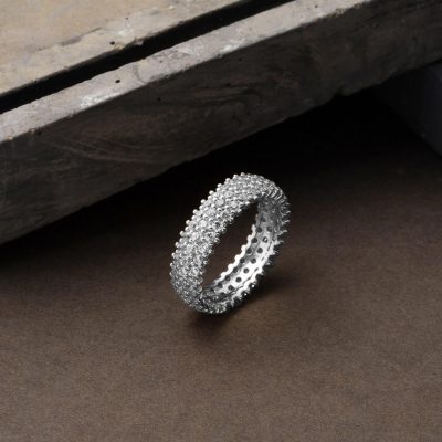 Beyaz Or 3 Rang avec Pierres Tam Tur Femme Alyans - 14K - 3.1g - EZ Gold