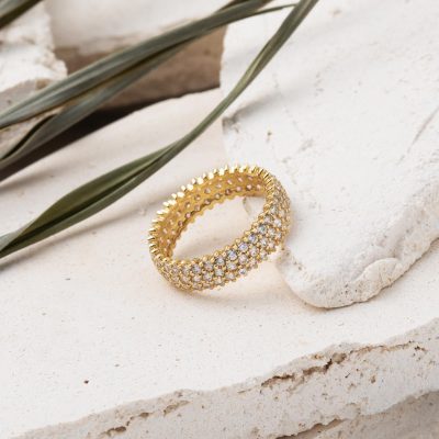 Altın 3 Sıra Taşlı Tam Tur Kadın Alyans - 14K - 3.1g - EZ Gold