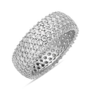 5 Rangs avec Pierres 14 Carats Blanc Or Eternite Bague