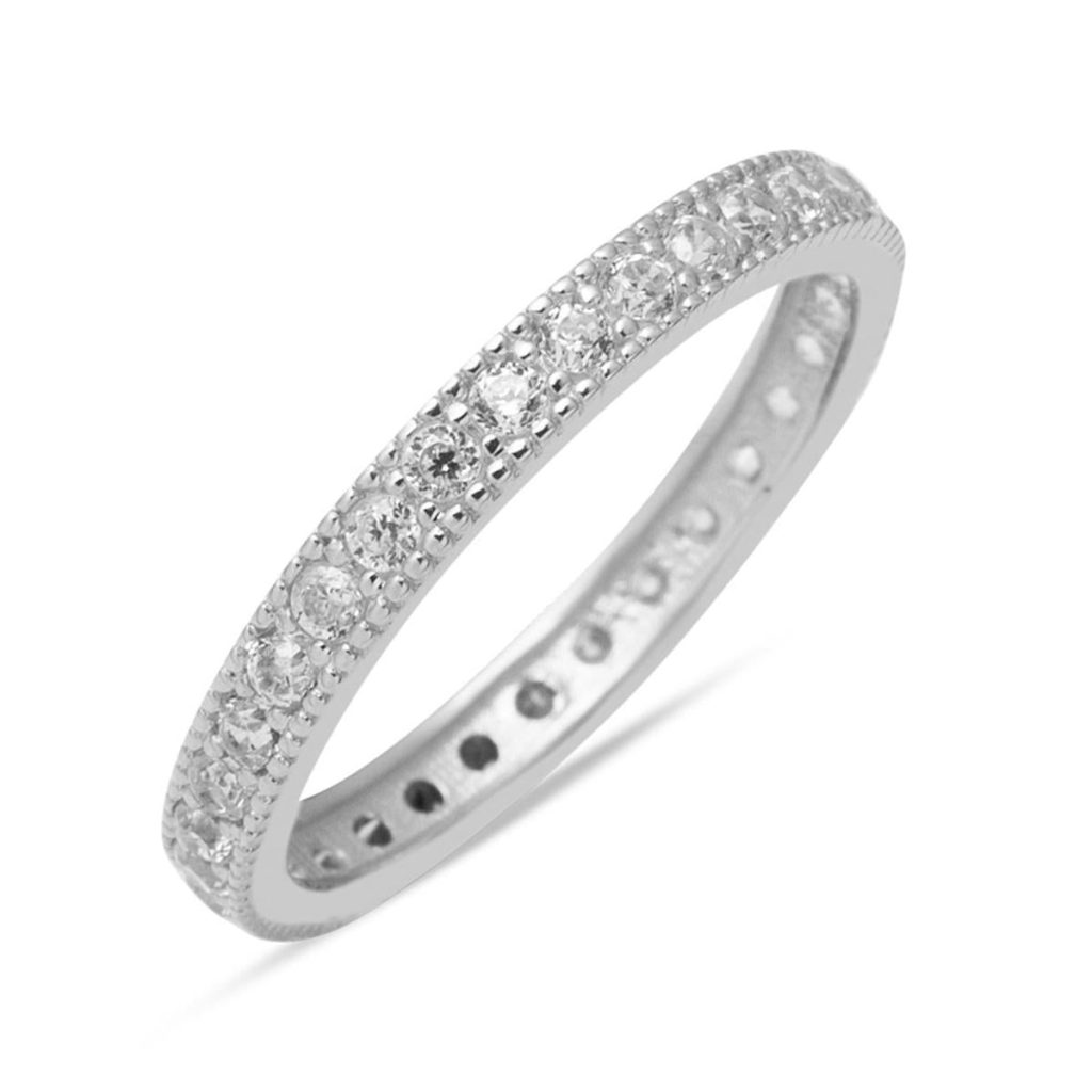 Tek Row with Stones Eternity 14 Karat White Gold Wedding Ring
