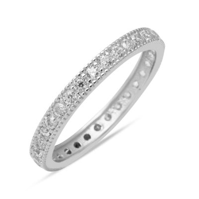 Tek Row with Stones Tamtur 14K White Gold Alyans