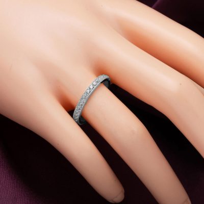 Tek Row with Stones Tamtur 14K White Gold Alyans - 14K - 1.9g - EZ Gold