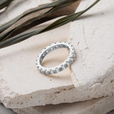Beyaz Or Tam Tur Classique Bague - 14K - 3g - EZ Gold