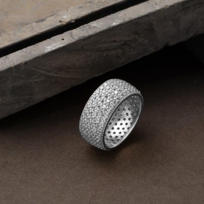 Beyaz Gold 5 Rows Tamtur Alyans Ring - 14K - 5g - EZ Gold