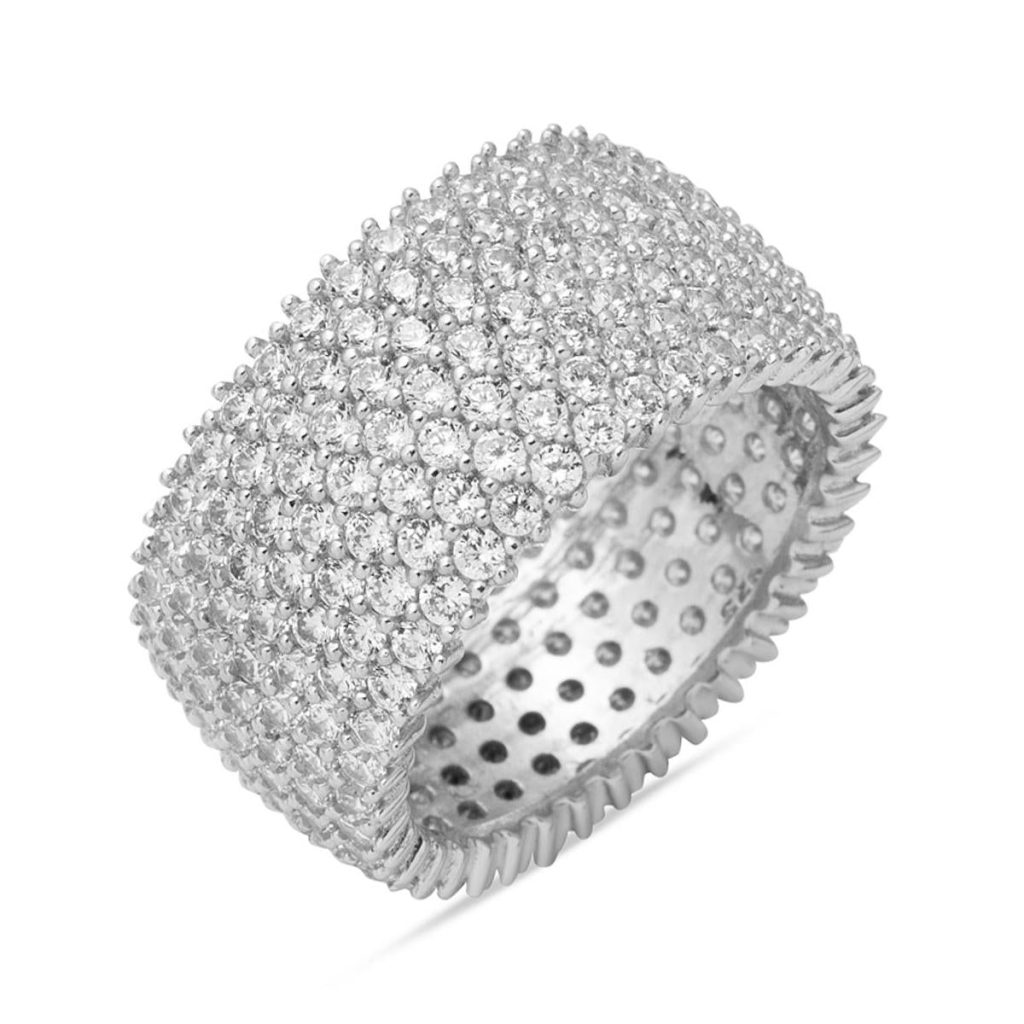 7 Rangs avec Pierres 14 Carats Blanc Or Eternite Alliance