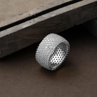 7 Sıralı Taşlı 14 Ayar Beyaz Altın Tamtur Alyans - 14K - 7.5g - EZ Gold