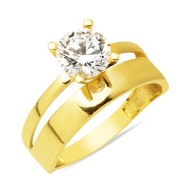 Femme Solitaire Alyans Bague 14 Carats Or