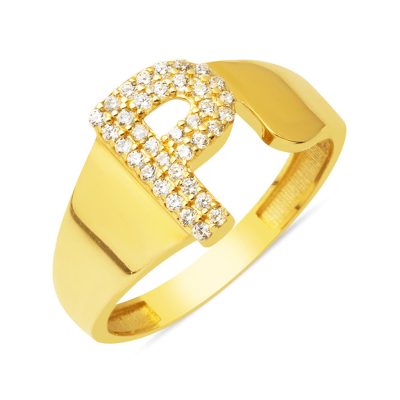 14K P Letter Women's Gold Ring