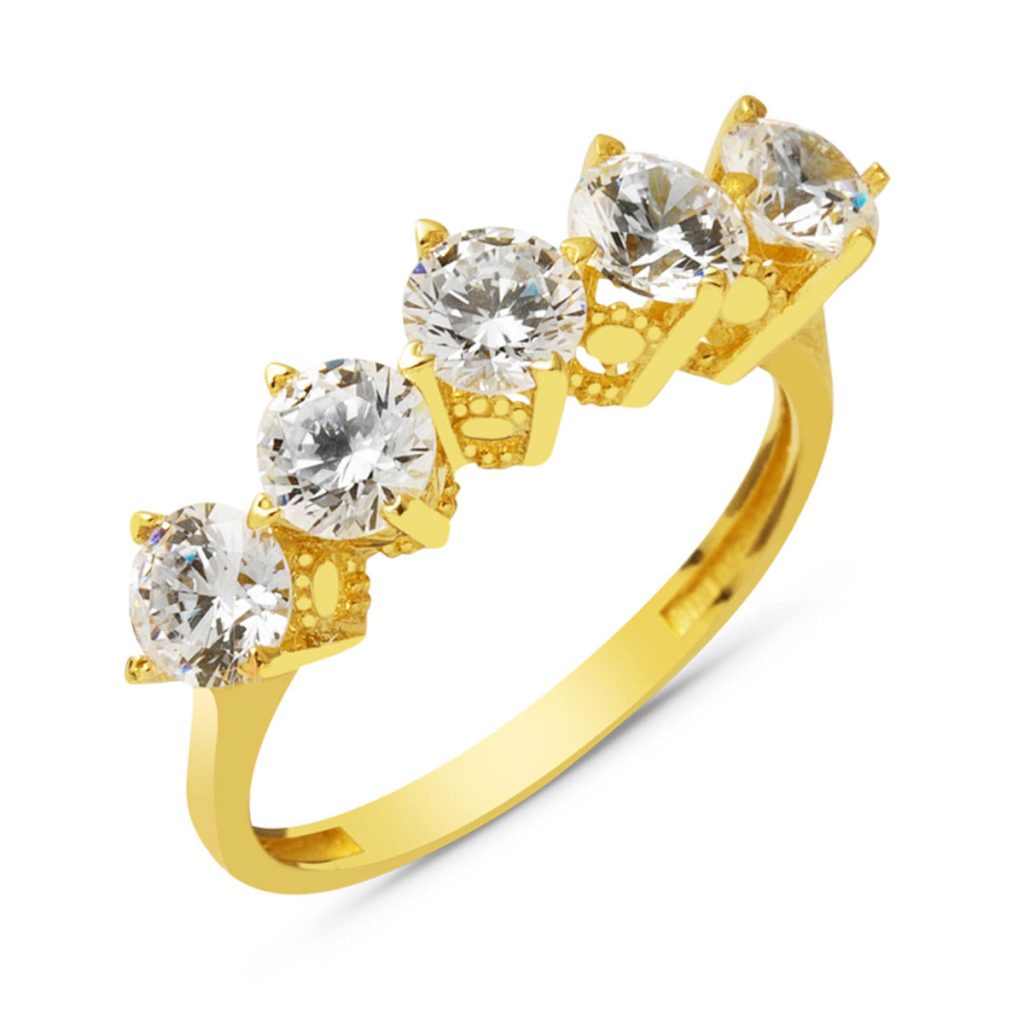 14 Karat Pawed Five-Stone Yellow Gold Ring