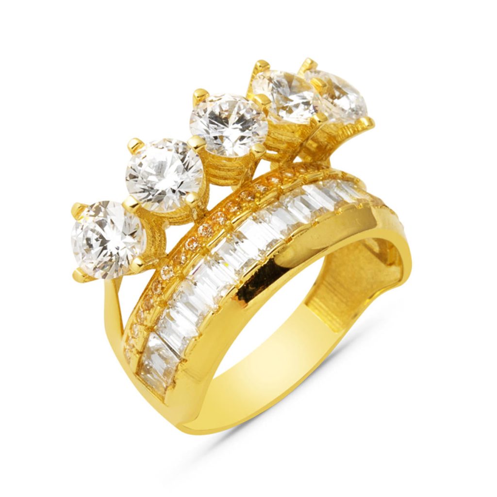 14 Karat Baguette with Wedding Band Five-Stone Gold Ring