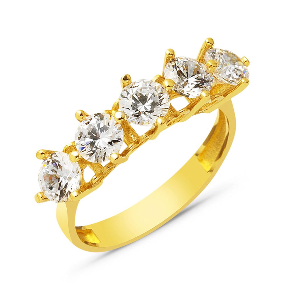 with Heart 5 Taş 14 Karat Women's Gold Ring