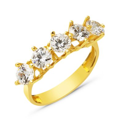 with Heart 5 Taş 14K Women's Gold Ring