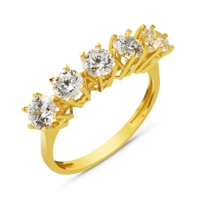 14K with Heart Altı Setting Five-Stone Gold Ring