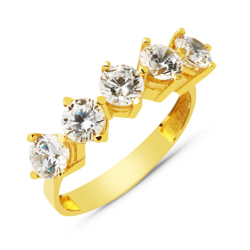 Jaune 14 Carats Or 5 Pierre Bague