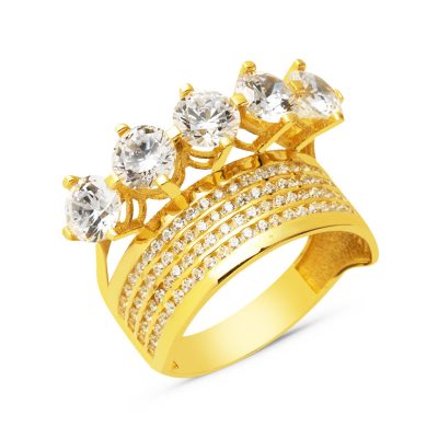 Classique avec Alliance Cinq Pierres Or 14 Carats Bague