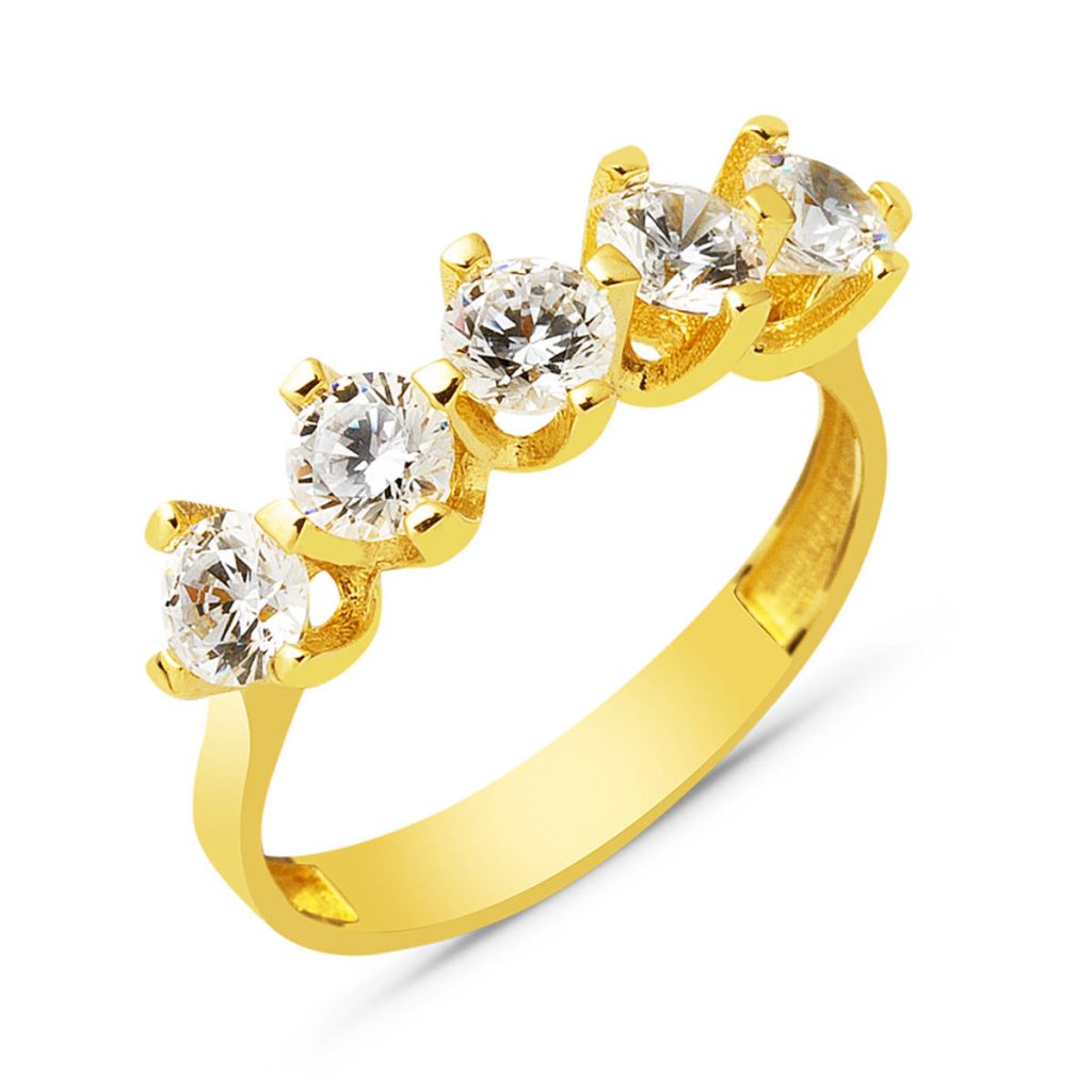 5 with Stones Women's Gold Ring 14 Karat