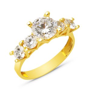 Solitaire à Design Beş Pierre 14 Carats Or Bague